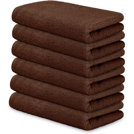Lot de 6 Serviettes Coton 30x50cm 450g/m² Douces Absorbantes Visage Toilette Invités Maison Hôtel Spa Marron (1/5)