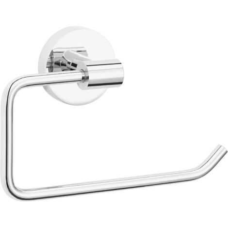 1 Dérouleur papier toilette, Adhésif sans percer, Métal chromé, Finition brillante, Pour salle de bain (1/5)