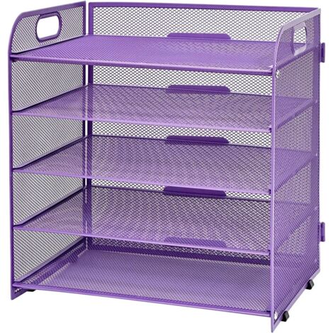 1 Organiseur de Bureau, 5 Niveaux, Maille, Poignée, Dossiers A4, Violet (1/5)