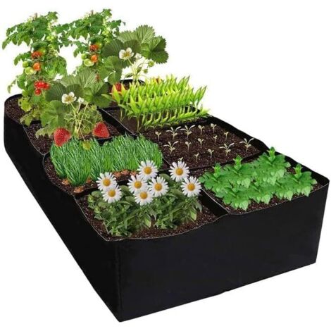 Sacs de Culture, Sac Plantation en Tissu Non Tissé, Potager Interieur avec 8 Grilles Divisées, Respirants Rectangulaire Carre pour Pommes Terre Tomates Légumes Fruits, 128 Gallons -