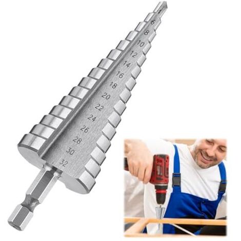 Foret Étagé Métal avec Revêtement Titane - Fraise Meche Etage (4mm-32mm) pour Métal, Bois, Plastique, Laiton, Aluminium, PVC Perçage Précis et Rapide (4-32) 4-32 (1/5)