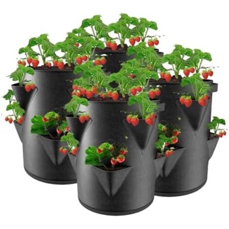 Tour A Fraise, Sac De Plantation Sacs en Pot Aux Fraises, 45 X 35 Cm avec 6 Poches LatéRales, RéUtilisable Feutre éPais pour Cour, Balcon, ExtéRieur (4) 4 - (1/5)