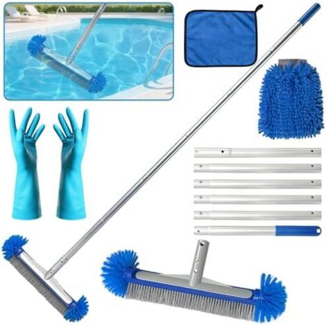 Brosse Piscine Ronde,Tête de Détachable,Épuisette avec Manche Télescopique 213cm,Carrelage et Escalier,pour Piscine,étang,Bain à Remous D -