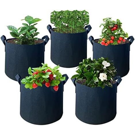 Lot de 5 Sacs Plantation en Tissu Non-tissé 3 Gallons / 7 10 à Plantes pour Fleurs, Pommes Terre, Tomates, Légumes - Gallonen 11L (1/5)