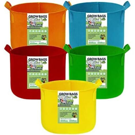 Lot de 5 sacs culture multicolores en tissu non tissé pour plantes jardin, tomates, légumes, fleurs - 10 Gallon-40L (1/5)