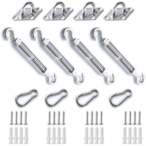 Kit de Fixation pour Voile d'Ombrage, Accessoires M5 en Acier Inoxydable 304 Antirouille, Voiles Carrées et Triangulaires (Ensemble 12 Pièces + 16 Vis) - (1/5)