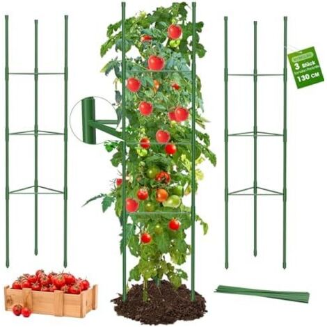 Tuteur Tomate 130 cm, 6 pcs Cage à Tomates Support, pour Roses, tomates et concombres, Piquets de Support Plantes Frimpantes, Légumes Fleurs -