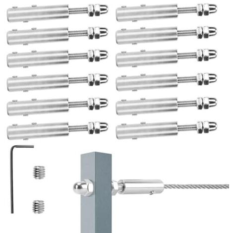 Tendeur Cable Inox pour 4mm, 12 Pièces et clé en L-Tendeur de câble Métallique Câble acier Inoxydable Fixation Hauba - 4mm12pcs