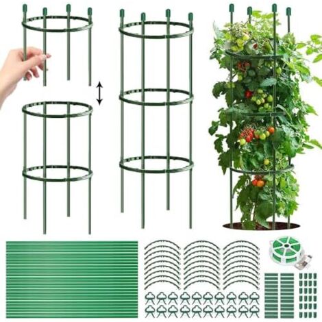 Tuteur Tomate Cerise,141 pièces pour Plante Amovible,Support Plantes Grimpantes,Aidez Vos à Pousser - Anneau de Support Pieux Hortensias,Pivoines,Plantes Vivaces Diamètre 20cm