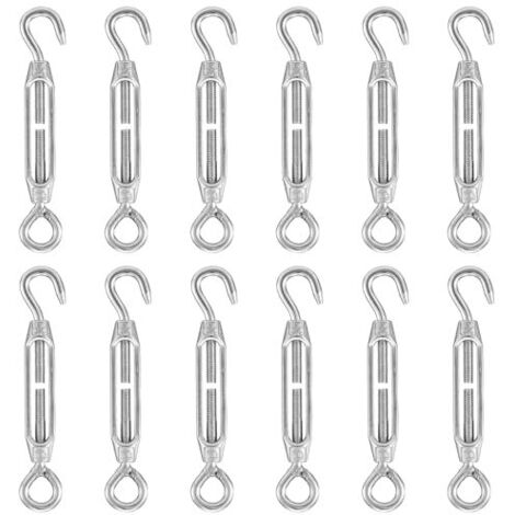 12 Pcs Tendeur De Fil M4 En Acier Inoxydable 304 Réglable Crochet Ridoir Et Oeil Ensemble Heavy Duy, avec crochets et œillets résistant à la corrosion pour câbles métalliques - (1/5)