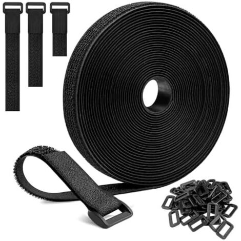 10m x 2cm Sangles de Câble Réglables Noires avec 50 Boucles, Heavy Duty Storage Straps, Bande Cable, Ajustables, Découpables, Réutilisables pour Fixer Câbles, Tuyaux, Tubes et Plus, Noir - (1/5)