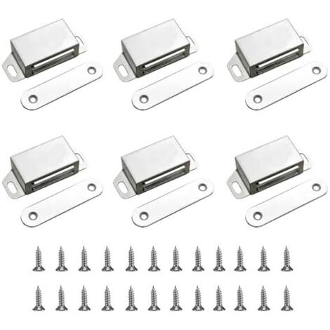 6 Pièces Aimants d'armoire,Aimant Porte Placard Loquet Magnétique en Acier Inoxydable avec Vis pour Meuble Tiroirs,Argenté - (1/5)