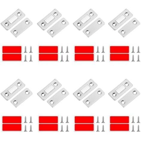 8PCS Aimant Magnétique Puissant en Acier Inoxydable pour Porte Placard Coulissante, Loquet Adhésif, Fermeture Sécurisée Armoire, Tiroirs, Meuble, Facile à Installer - (1/5)
