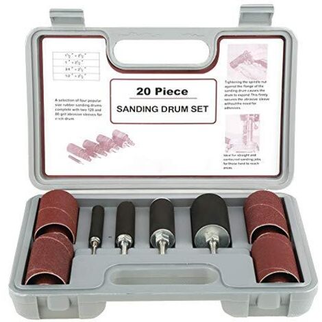 Lot de 20 Ponceuses à Tambour avec Kit Ponçage pour Perceuse Colonne, étui Comprenant 4 Tambours en Caoutchouc et 16 Manchons Bande Colonne - (1/5)