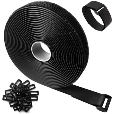 5m x 2,5cm Avec 25 Boucles Sangles de Câble Réglables, Attaches Réutilisables Noires, Sangle Fixation à Crochet et Boucle Pour la Gestion des Câbles, Noir - 5m25mm (1/5)