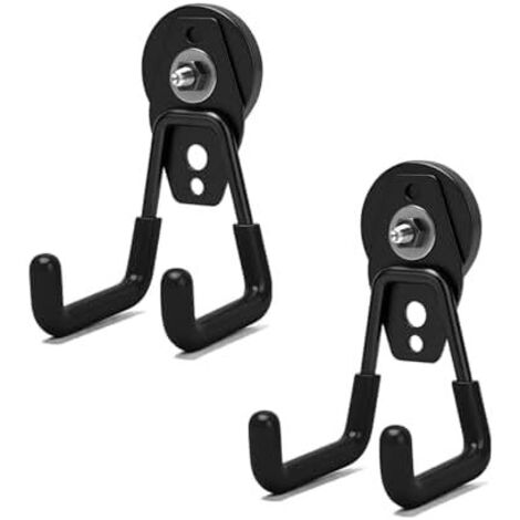 Lot de 2 crochets magnétiques extra puissants avec revêtement antidérapant - Aimants robustes Pied magnétique robuste Double crochet pour suspendre des outils suspension