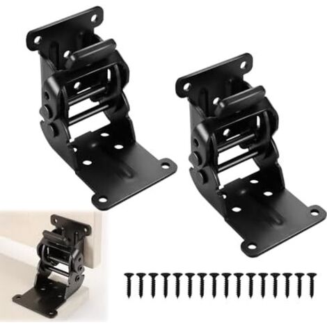Charnières Autobloquantes Invisibles, 2 Pièces Support Pliable Rabattable à 0-90-180 Degrés, Verrouillage Sécurisé, pour Table de Travail, Chaise ou Placard, Pied Table, Noir - (1/5)