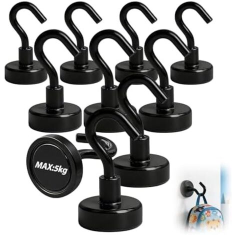 10 Pièces Crochets Magnétiques, 5kg Super Puissance Magnétiques Extra Puissants en Néodyme Magnétique 15mm Aimanté pour Portes Cuisine Réfrigérateur Plafond Salle de Bain Serviette Noir - (1/5)