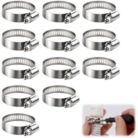 12PCS Collier de Serrage Tuyau Réglable 21-44mm, Inox, Réglable, Robinet, Échappement, déal pour Applications Domestiques, Industrielles - (1/5)