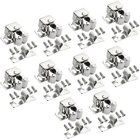 Lot de 10 loquets porte d'armoire à double rouleau avec vis d'installation pour placard, cuisine, placard (plaqué zinc) Plaqué Zinc. - (1/5)