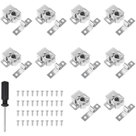 10 Pièces Loquets à Double Rouleau Pour Armoire, Fermeture Porte Placard, Loqueteaux De Meuble, Livré Avec 1 Tournevis Cruciforme Noir 4 Mm(Nickel) Nickel - (1/5)
