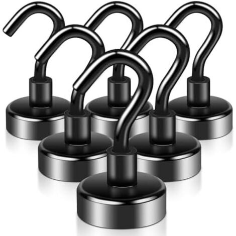 Crochets Magnétiques, 6 Pièces Aimants Néodyme Extra Forts 20 mm 15 kg avec pour Cuisine, Noir - 20mm-6p