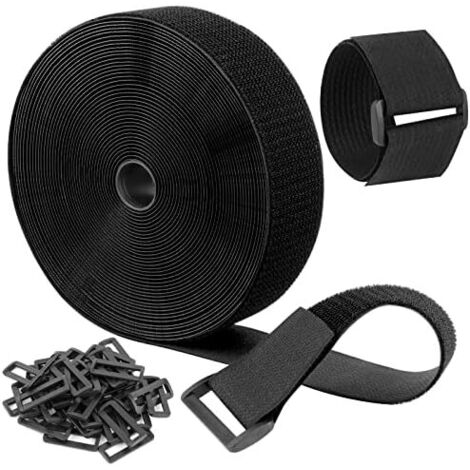 Sangles de Câble Réglables 12m avec 40 Boucles, Sangle Fixation à Crochet et Boucle Pour la Gestion des Câbles, Aongueur Coupe Libre, Attaches Réutilisables en Nylon(12m x 5cm) - 5cm (1/5)