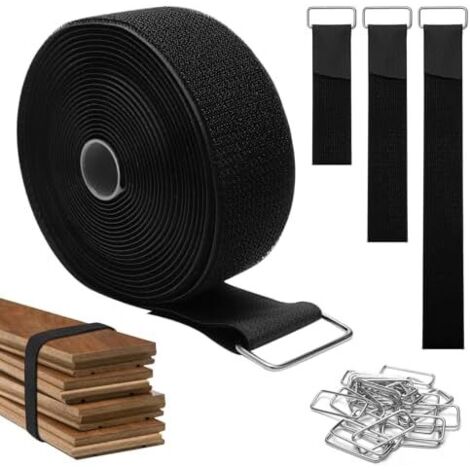 5 M × CM Sangle Scratch avec 25 Boucles en Métal, Bande Rouleau Cable Management - Découpable Réglables Réutilisable, Bandes Attache pour Organiser Câbles Cordons Tuyaux (Noir) (1/5)