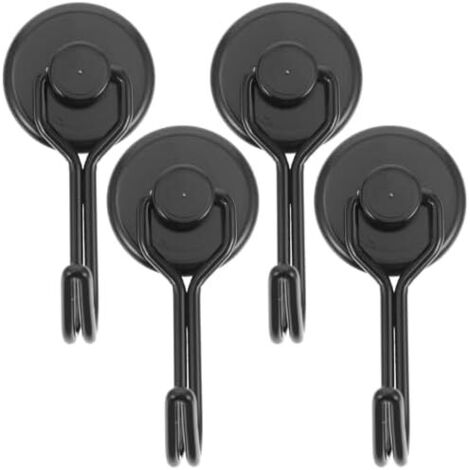 Lot de 4 Crochets Magnétiques Noirs Modèle Récent, Crochet Magnétique pour Porte en Fer, Résistant à L’humidité, Cuisine, Atelier et Rangement Ménager, Aimant Puissant Solide - (1/5)
