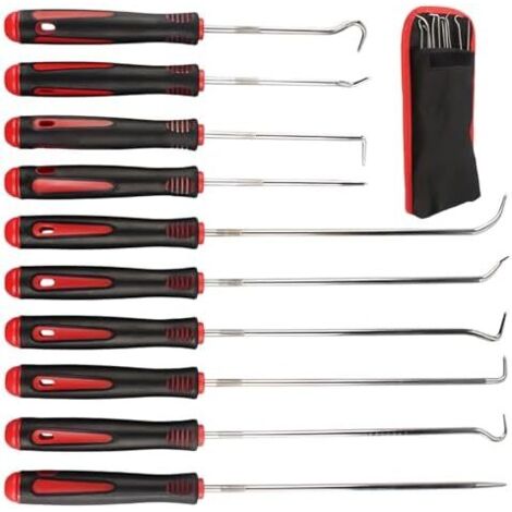 10 Pièces Outils à Crochet, 165mm et 240mm Pointe avec Manche Anti-dérapant, Trousse de Rangement, pour le Retrait des Joints d'Étanchéité d'Huile - (1/5)