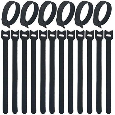 Attache Cable,100 Pièces Serre Cable Sangle Rangement Serres-Câbles Autoagrippantes Attache-Câbles Réglables Réutilisables Taille 12mm x 20mm Sangles de Câbles - (1/5)