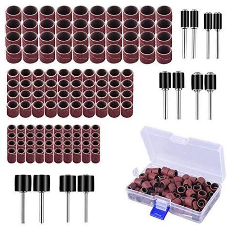 132 Pièces Caoutchouc Tambour De Ponçage avec Boîte Gratuite, Comprenant 120 Bandes de et 12 Mandrin pour Dremel Outils Rotatifs - (1/5)