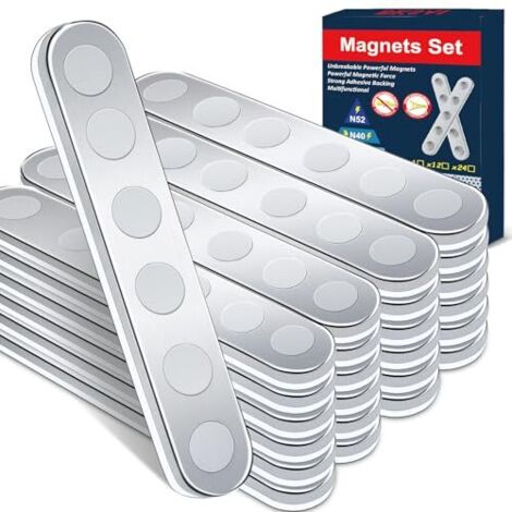 24Pcs Aimants Puissants Néodyme Autocollant Incassable, Aimant Plat Puissant Magnet Frigo 58x10x2mm Bande Magnétique Adhesif Polyvalent pour Maison Tableau Cuisine Garage Composants de Fixation - N52 (1/5)