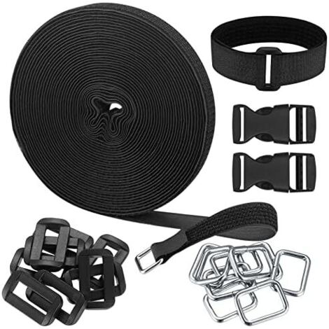 Sangles de Câble Réglables 10 m, Attaches Bande Fixation, Serre-Câble Autoadhésifs Réutilisables, Fixation à Boucles et Crochets Noires, avec Boucles, pour Gestion des Câbles - 10m X 2cm (1/5)