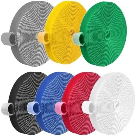 7 Rouleau Attaches de Câble,Sangles Câble,Bande auto-Agrippante,Sangle Réutilisable Câble Pour la Maison et Au Bureau Gestion des Câbles Ranger 20mmx3m -