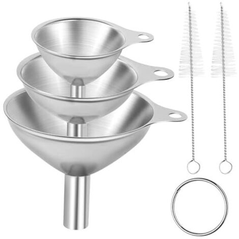 Entonnoir en Acier Inoxydable, 3 Pièces Cuisine Ensemble d'entonnoirs avec Brosses de Nettoyage, Mini Entonoir Tailles D'entonnoir pour Remplissage Bouteilles Transfert Liquides - (1/5)