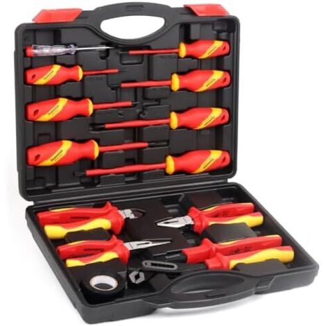 Jeu de VDE tournevis et pinces isolés,Kit électrique isolé 1000V avec testeur tension, Électricien Magnétique Phillips Fente Tournevis -