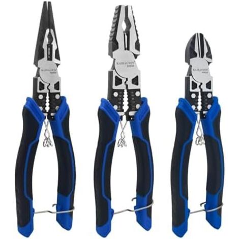 Ensemble de Pinces : Bec Aiguille 20,3 cm, Coupante Diagonale 17,8 Électricienne Avec et à Sertir - (1/5)