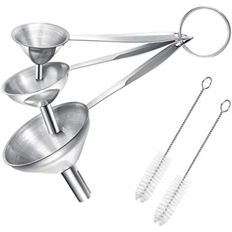 Entonnoir Cuisine, 3 Pièces Essence Antonoire De Cuisine Inox a Piston, Avec 2 Brosses Nettoyage Pour Le Transfert Liquides et Poudres - (1/5)