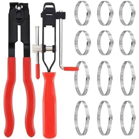 14 Pince Collier Ensemble, Colliers Cardan,Comprend 2 Outils, 12 Bandes de Sertissage, Convient à Plupart Kits d'Outils Sertissage Automobile - (1/5)