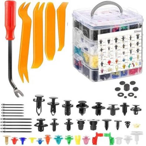 1240PCS Clips Voiture de fixation universels,32 Taille Rivet Plastique Universel pour Auto Voitures Panneaux Portes avec Boîte De Rangement et Outil Démontage - (1/5)