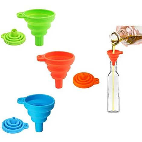 Lot de 3 entonnoirs en silicone pliables pour la cuisine, petits huile, bière, transfert liquides (moyen) - (1/5)