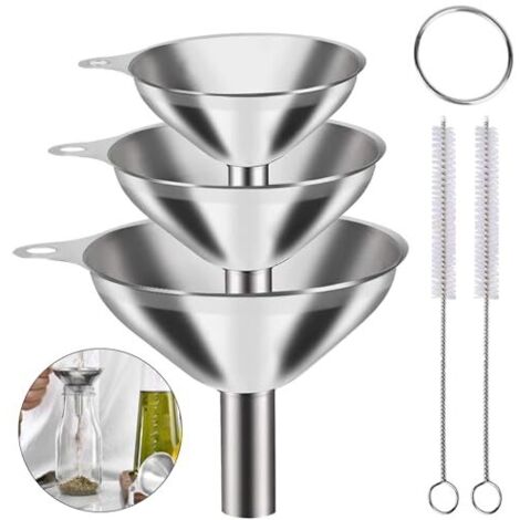 Set de 3 Entonnoirs en Acier Inoxydable avec Brosse Nettoyage et Anneau Suspension pour Confitures, Huiles, Liquides Poudres Entonnoir Cuisine (4.5/5.6/7.5 cm) - (1/5)