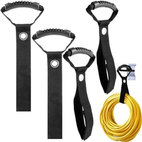 Lot de 4 Organisateur Rallonge Électrique avec Poignée - Support Tuyau Mural en Nylon 900D Sangle Rangement réglable pour Câbles, Tuyaux d'Arrosage et Cordes Charge 30 kg (1/5)