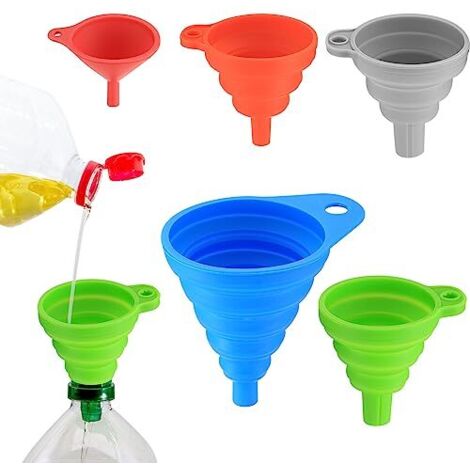 Entonnoir Pliable en Silicone, 5 Pièces de Cuisine Flexible, Portable pour Transfert Liquide Sucre, Huile, Sauces - Petit/Moyen/Grand, Couleurs (1/5)
