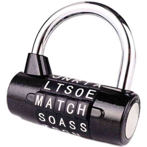 Cadenas à Code, Cadenas à Combinaison de 5 lettres, Cadenas Casier, Manille de 7mm pour les casier de l'école, de gym, les portes, les valises, les cabanes (1, Noir) (1/5)