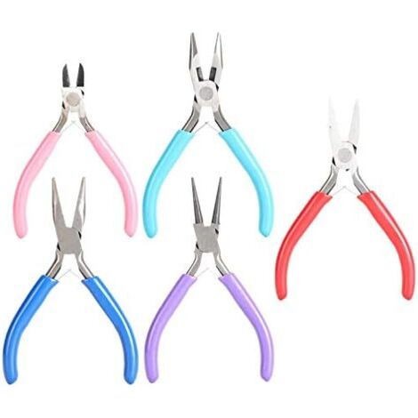 Rivet Tools Ensemble de 5 Pinces à Bijoux, Mini Perles avec Pince Bec Fin, Rond, Coupe-fil pour Fabrication Bijoux - (1/5)