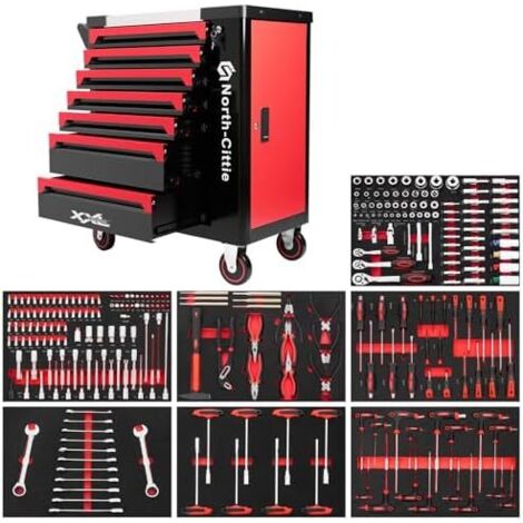 7-Box XXL Edition Chariot à Outils avec 256 Pièces D'outils Professionnels, Idéal pour I'atelier, la Maison, Le Qui Vous Donne Un Monde de Bricolage Plus Ordonné - (1/5)
