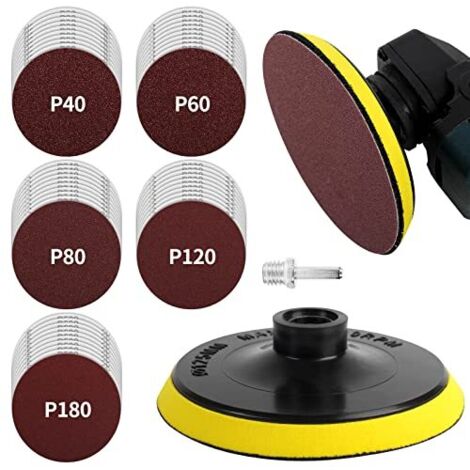 Disques Plateau de Ponçage 125mm avec Filetage M14, 50 Pièces Abrasifs pour Meuleuse d'angle, Grain 10x 40/60/80/120/180 Pour Poncer/Polir/Dérouiller - (1/5)