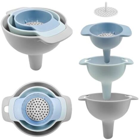 Entonnoir Cuisine,Entonnoir,Funnels-Set D'entonnoirs De Cuisine Plastique 4 En 1 Avec Filtre, Entonnoirs Imbriquables Pour Transfert Liquides Alimentaires, Huile, Poudres Et Ingrédients Secs - (1/5)
